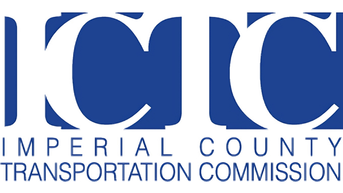 Logo of the Imperial County Transportation Commission, featuring overlapping blue and white text.